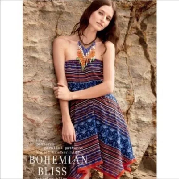 ✨2/$20 Maeve Anthro Bohemian Bliss Tube Handkerchief Strapless Dress S H11672 - Picture 3 of 10